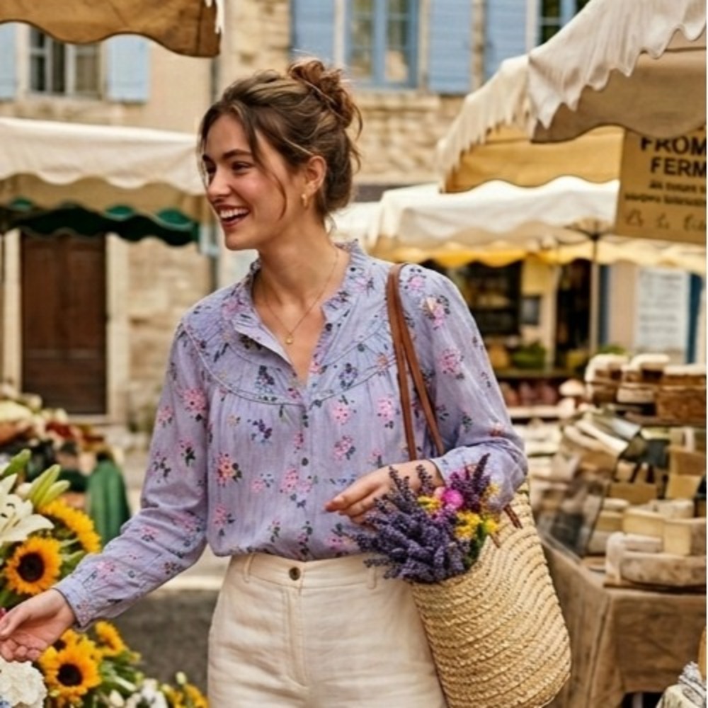La Vie Rebecca Taylor Floral Shirt Womens Sz S Cottage Feminine Garden Cotton